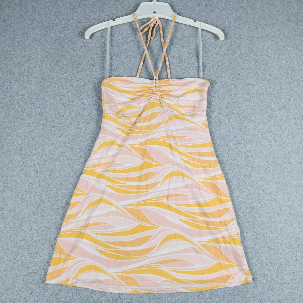 Hollister Sundress Womens Small Pink Yellow Printed Cotton Stretch Halter Neck
